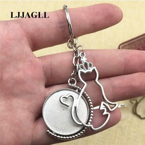 Mix Animal Pendants White Gold Key Chains 3pcs Hollow Tray Bezel Charm 25mm Rotatable Cabochon Jewekry Diy Make Keyrings AYSQ222