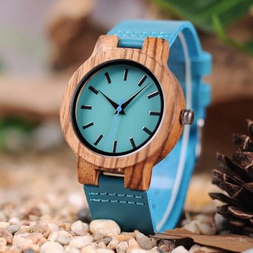 Zebrawood BOBO BIRD Couples Watch Blue Leather Belt Crafted Japan Movement Watches Men