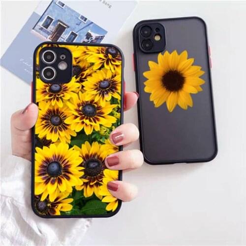 Yellow Flower Small Daisy Sunflower Phone Case Black Transparent Matte For IPhone 7 8 11 12 S Mini Pro X XS XR MAX Plus Cover