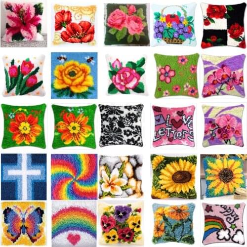 Flowers Cushion Latch Hook Kit Pillow Mat DIY Craft Flower 42CM 42CM Cross Stitch Needlework Crocheting Cushion Embroidery