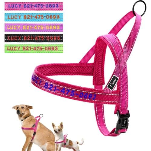 Personalized Nylon Dog Harness Reflective Embroidered Dogs Vest Harness Mesh Padded For Small Large Dogs French Bulldog