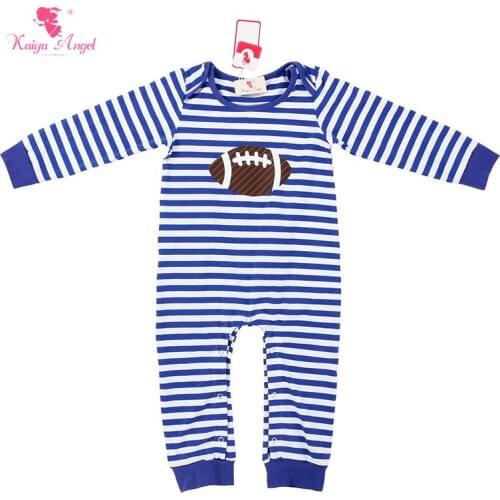 Kaiya Angel Autumn New Baby Rompers Boys Long Jumpsuit Rugby Royal Blue White Stripe Boys Romper Clothes 0-24M Cotton Clothing