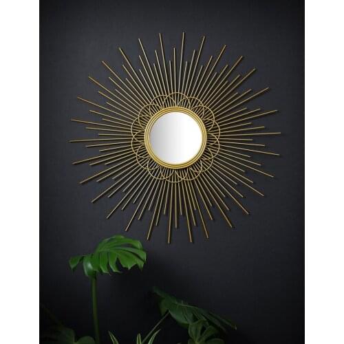 Chinese Wrought Iron Sunflower Mirror Wall Sticker Decoration Home Livingroom Wall Hanging Crafts Lobby Store Wall Mural Artwork