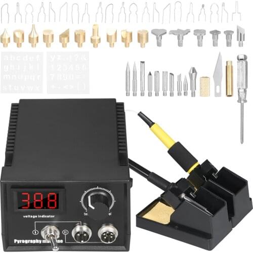 KKmoon 60W 220V 55pcs Woodburner Pyrography Wood Leather Burning Tool Kit Adjustable Temperature Electric Soldering Iron