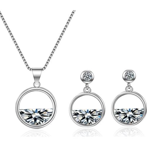 Exquisite Top Quality Crystal Bridal Jewelry Sets for Women 925 sterling silver Wedding Pendant Necklace Earrings Set