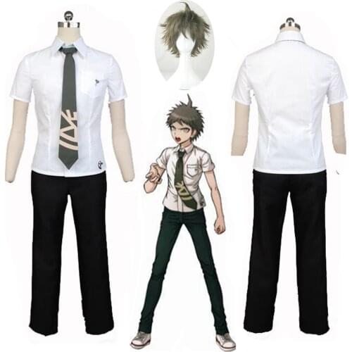 Super Danganronpa 2 Hajime Hinata Uniform Cosplay Costume For Men Dangan Ronpa Hajime Hinata Short Linen Brown Wig Halloween