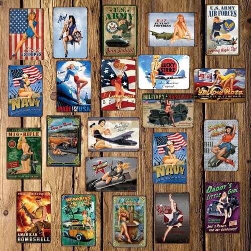 [ Mike86 ] Navy Airplane Pin up Army Tin Sign Hotel Pub Vintage Mural Iron Rust Painting art Poster Art 20*30 CM LT-1733