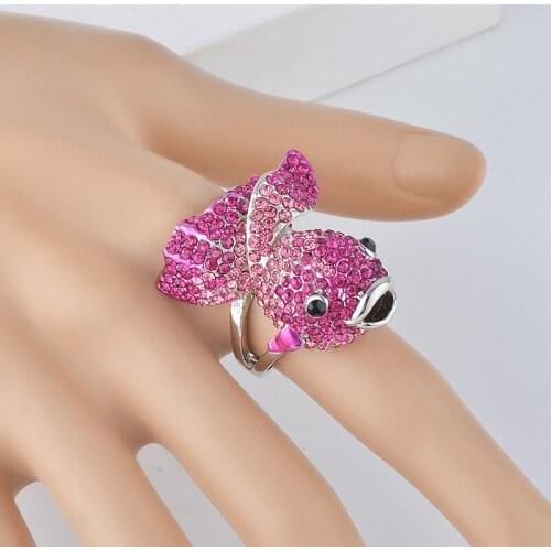 Cute Shiny Full Rhinestone Clownfish Ring Hyperbole Ocean Fish Women Ring Fashion Jewelry