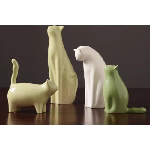 Cute cat ceramic abstract art decorative ornaments sculpture Fashion Cat Crafts Statue Decoration