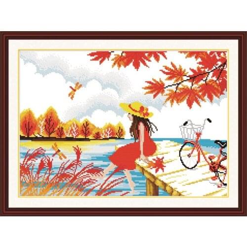 Spring and autumn DIY needlework craft 11CT14CT Scenery printed pattern Cross Stitch kit fabric counted on canvas Embroidery set