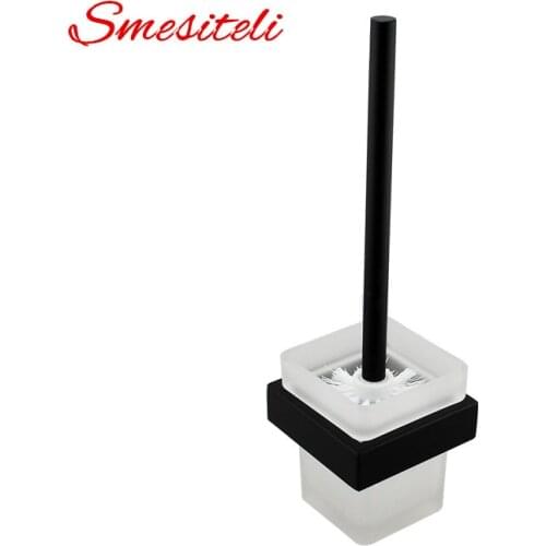 Smesiteli Hot Sale Toilet Brushes Set Square Matte Black Finish Solid Brass Holder Wall Mount Glass Cup Bathroom Accessories