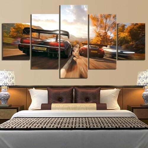 Wall Artwork Canvas Prints Poster Painting 5 Panel Forza Horizon 4 Game Pictures Home Decoration Living Room Modular Framework