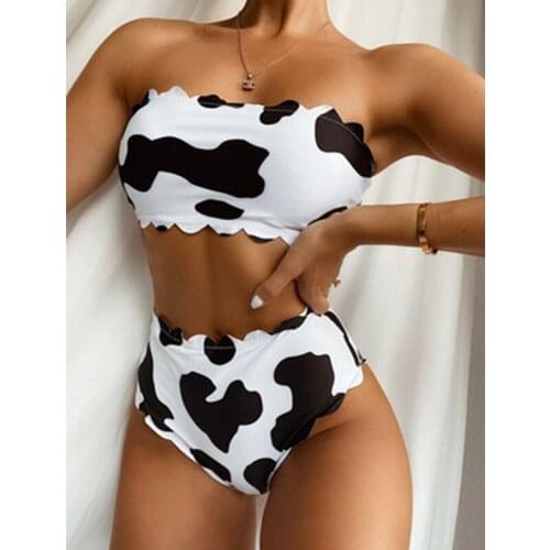 2021 New Cow Print High Waist Bikinis Swimwear Women High Leg Bikini Set Swimsuits Spring Summer Female Swimming Suit Beachwear