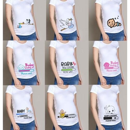 Pregnant Women Maternity Clothes Baby Print Pregnant Funny T-shirt Summer Maternity Tops Pregnancy Announcement New Baby Tee