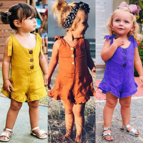 Toddler Baby Girls Solid Romper 2019 New Kids Jumpsuit Overalls Children Casual Outfits Summer Sunsuit Clothes