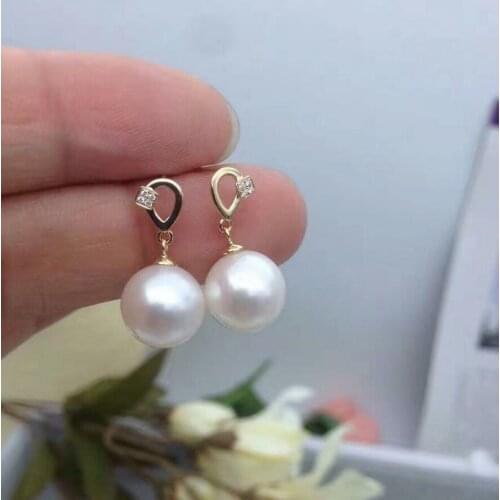 Pair of gorgeous huge 12-13mm natural south sea round white pearl earring 327AAA