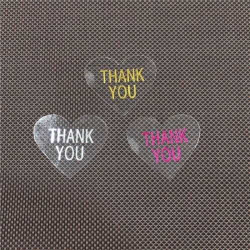 Transparent Stickers Self-adhesive Thank You Thermoprinting Three Colors Hot Stamping Stickers Love Heart Shape Favor 100Pcs/Lot