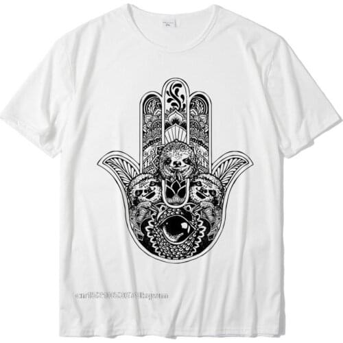 Hamsa Hand Sloth Tshirts Top Oversized Europe Top T-Shirts Camisas Hombre Cotton T Shirt For Men Group