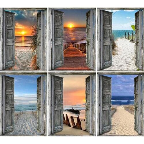 DIY 5D Diamond Painting House Door Beach Seaside Scenery Diamond Embroidery Cross Stitch Full Round Drill Rhinestone Home Decor