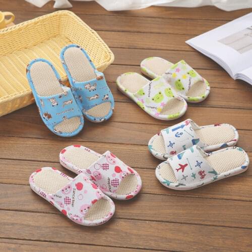 Children Fashion Slippers Girl Boy Kids Cartoon Animals Linen Sandals Indoor Soft Breathable Baby Casual Anti-Slip Flax Shoes