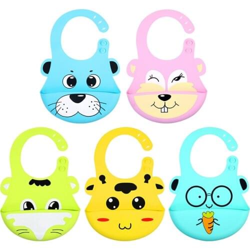 Cute Cartoon Animal Silicon Waterproof Adjustable Baby Bibs Solid Food Self Feeding for Toddler Child Infant Kids Children Gift