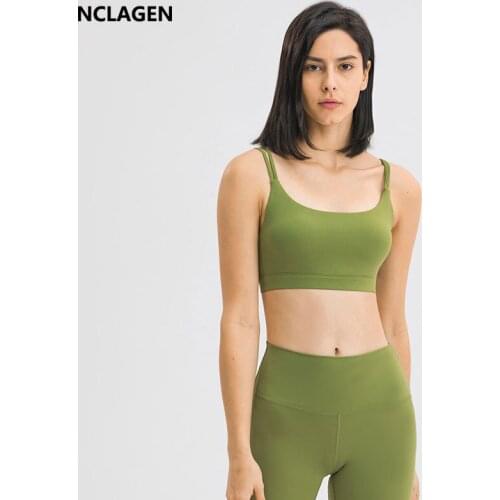 Sports Bra High Support Running Halter Push-up yoga Crop Top Women U-neck Padded Elastic Gym Thin Shoulder Strap Tank NCLAGEN