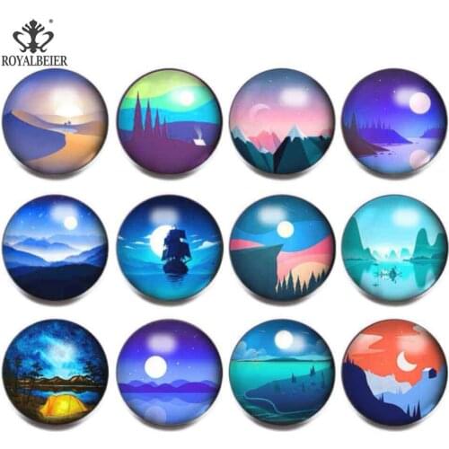ROYALBEIER Mixed Patterns 12pcs/lot 18mm Glass Snap Button Jewelry Glass Snap Fit Snap Bracelet Beads for Jewelry Making kg0072