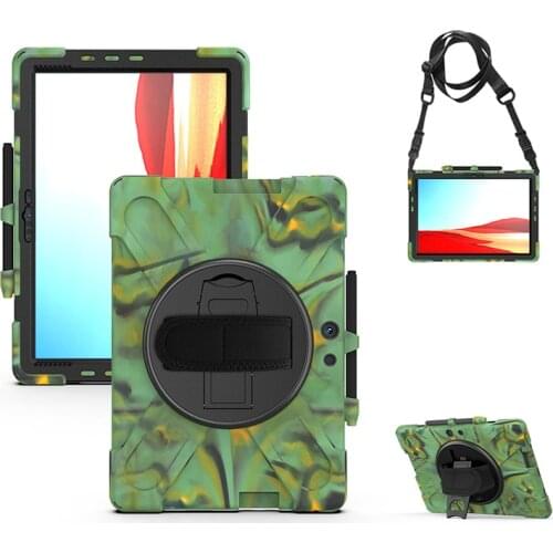 360 Rotation Heavy Duty Protective Cover for Surface Pro X Shockproof Silicone Case with Shoulder &Hand Strap Pencil Slot Cover