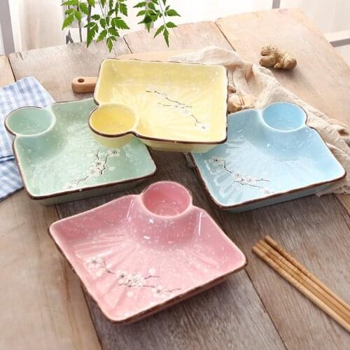 Dumpling plate snack chips plate ceramic square plate deep plate rice plate household tableware with vinegar plate dumpling