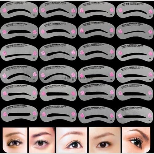 Hot Sale 24 Styles Eyebrow Shaping Stencils Grooming Kit Makeup Shaper Set Template Tool for Women Beauty Modelo De Sobrancelha