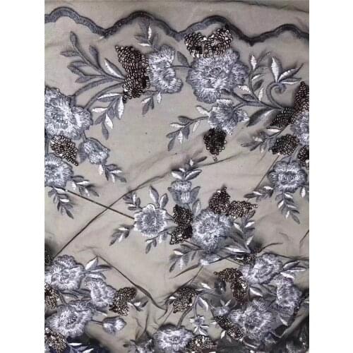 High quality african lace fabric with applique flower white bridal For Wedding Embroidery african sequins lace fabric YG-679