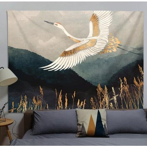 Japanese Chinese Tapestry Macrame Crane Wall Hanging Oversized Wall Cloth Background Bedside Wandteppich Room Decor ED50GT
