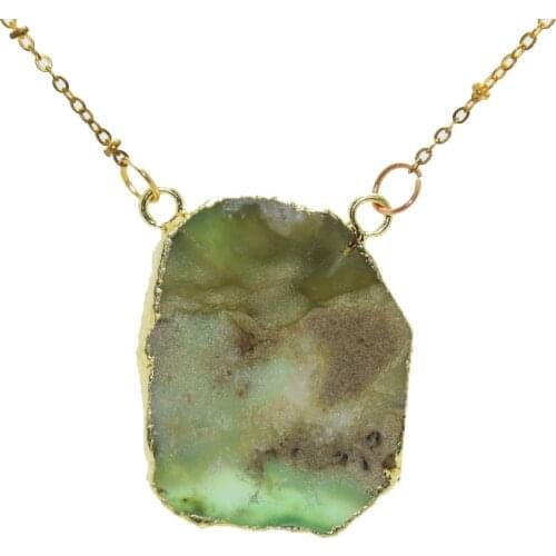 1pc Green Free Form Chrysoprase healing connector women necklace natural Raw Slab Slice Australian stone chain necklace for girl