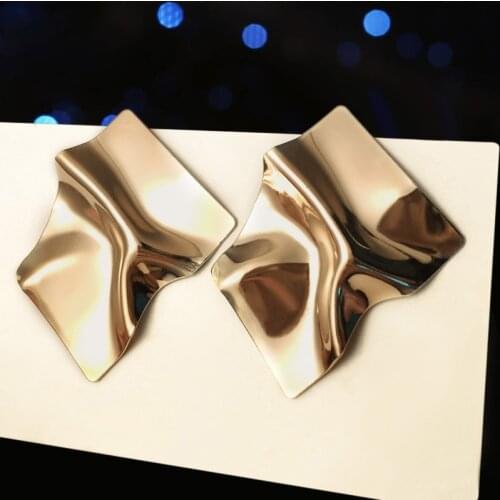 Vintage Trendy Statement Gold Earrings For Women Geometric Irregular Metal Dangle Big Stud Earrings 2019 Female Fashion Jewelry