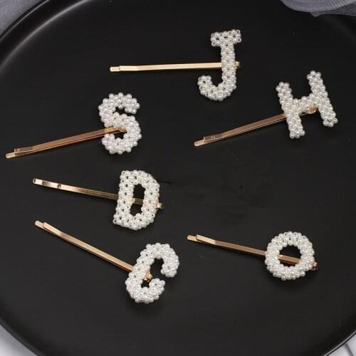 2019 New Handmade Weave Imitation Pearl English Letter Hairpins For Women Fashion Hair Accessories Alphabet Hair Clips Barrettes