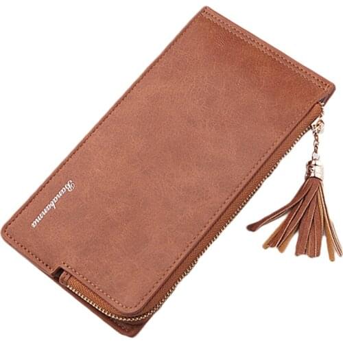 Women Wallet Long Leather Purse Coin Pouch Card Holder Phone Clutch Travel Wristlet with Tassel Zipper
