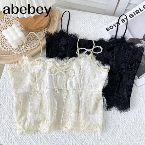 2021 New Summer Women Sweet All-match bow sleeveless Cami Vest lace stitching solid Cami Vest Top