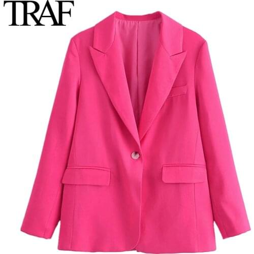 TRAF Women clothing 2021 spring autumn Fashion Single Button Blazers Coat Long Sleeve Welt Pockets Female Chic Outerwear Tops
