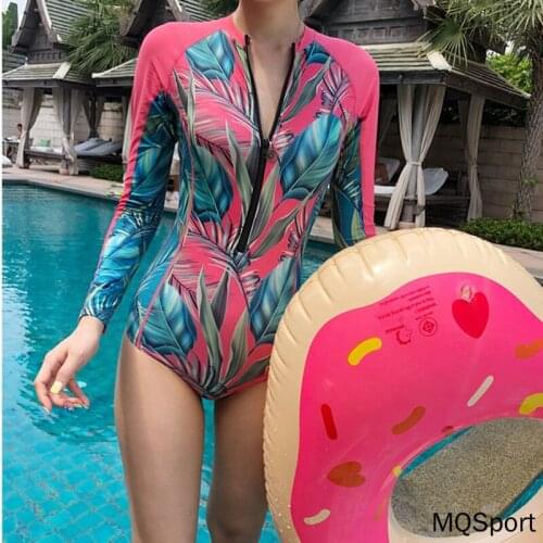 Printing Long Sleeve Women One Piece Swimsuit Swimwear Bathing Suit Rash Guard Surfing Swimming Suit Womens Kayaking