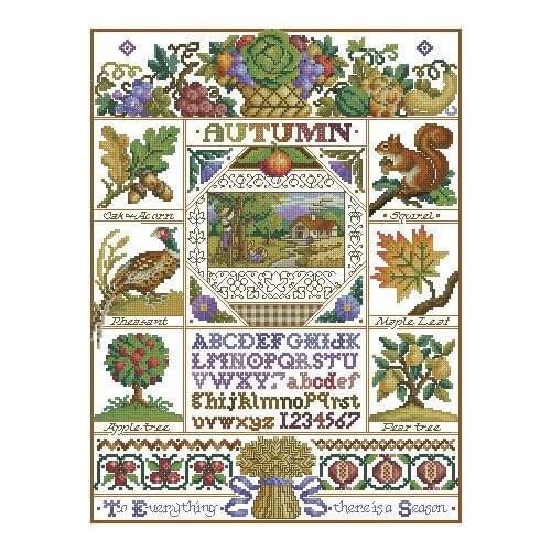 Gold Collection Counted Cross Stitch Kit Autumn Harvest Fall Seasonal Sampler Four Season Seasons Alphabet