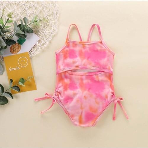 12M-5Y Baby Girls One-Piece Swimsuit Sweet Summer Toddler Kids Tie-dye Swimwear Rompers Sleeveless Sling Jumpsuit Bathing Suit