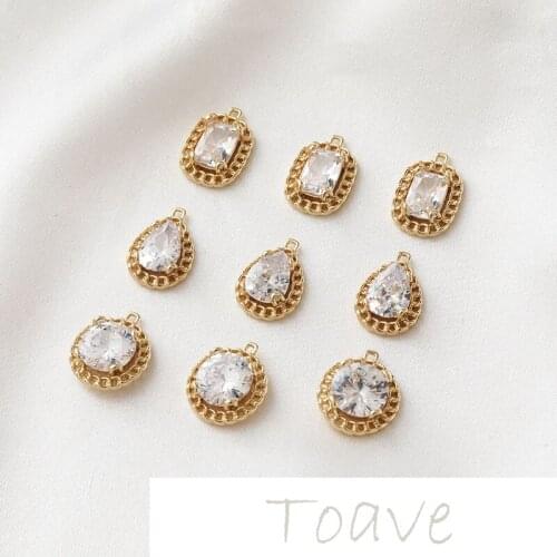 14K gold-plated copper plated real gold rectangular water drop round zircon small pendant diy simple pendant accessories