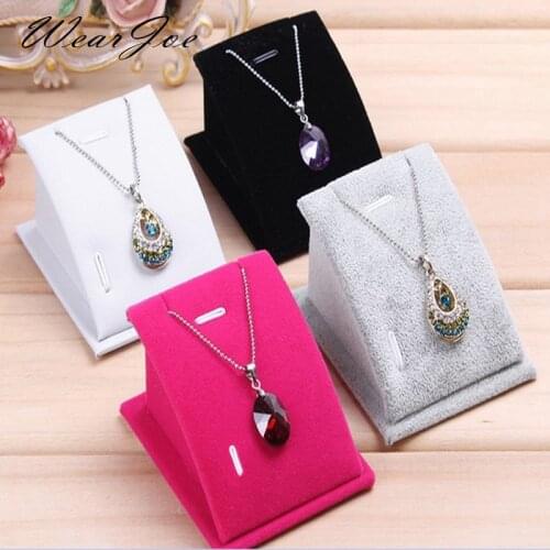 Portable 3pcs Pendant Necklace Chain Display Stand Holder 4 cm Tall Counter Top Handmade Jewelry Velvet Carrying Rack Organizer