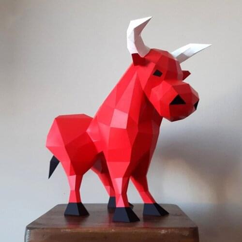 3D Paper Model Cattle Animal Stereo Origami DIY Papercraft Low Poly Toys Decoration Handmade Creative Craft Gift Home Ornaments