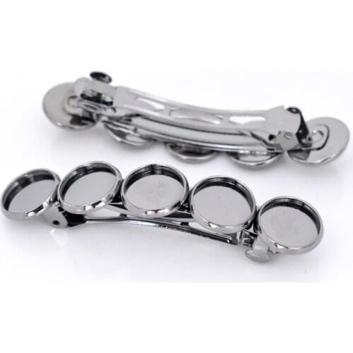 New Fashion 5pcs 12mm With 5 Cameos Gun Black Plated Copper Material Hairpin Hair Clips Hairpin Base Setting Cabochon Cameos