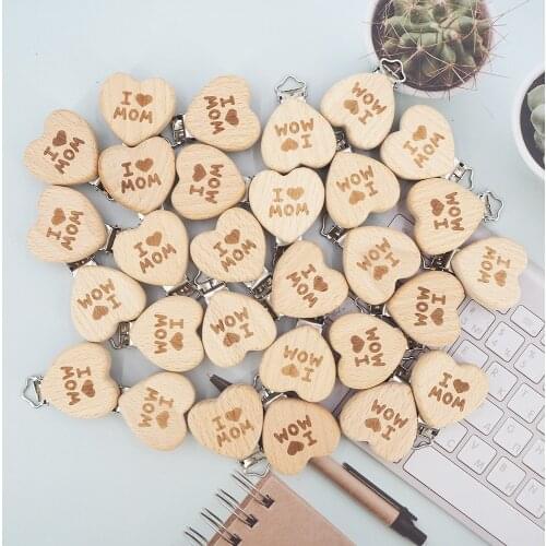 Chenkai 50PCS Wooden Flower Pacifier Clips DIY Organic Eco-friendly Nature Baby Pacifier Rattle Teething Grasping Sensory Toy