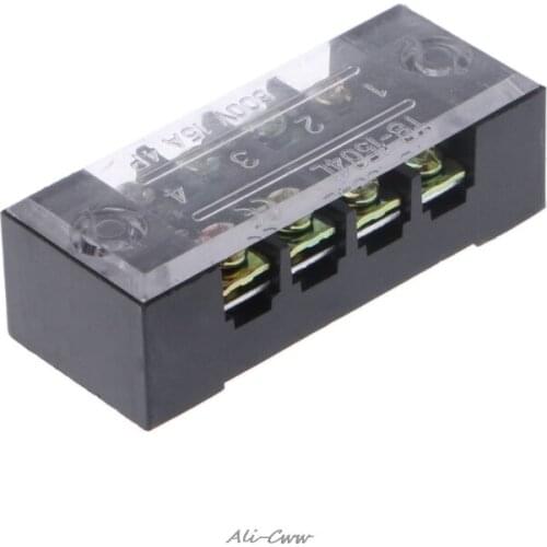 600V 15A 4 Positions Dual Rows Covered Barrier Screw Terminal Block Strip