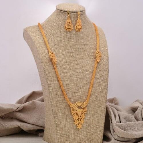 African jewelry set nigerian wedding For Women Heart Bridal African Gold Color Jewelry Set Dubai Necklace Earrings Bride Gift