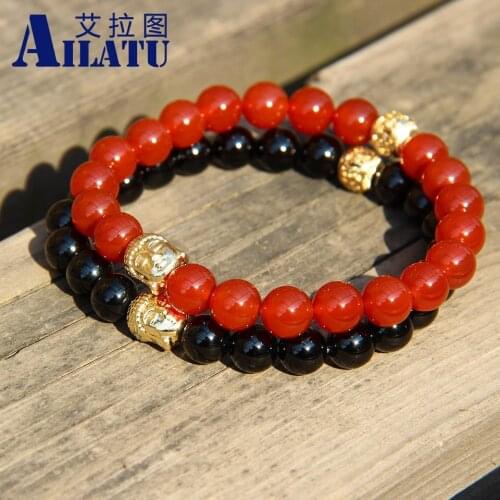 Ailatu Best Selling Beaded Buddha Jewelry Exquisite Natural Red Stone Buddha Bracelet For Men and Women