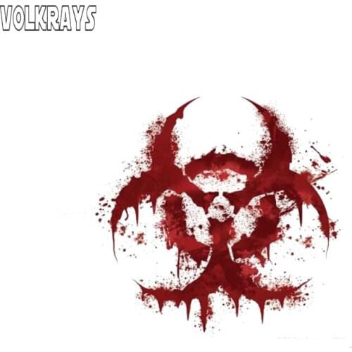 Volkrays Personality Car Sticker White Bloody Biohazard V2 Bloody Accessories Sunscreen PVC Decal for Volvo Lada Kia,11cm*11cm